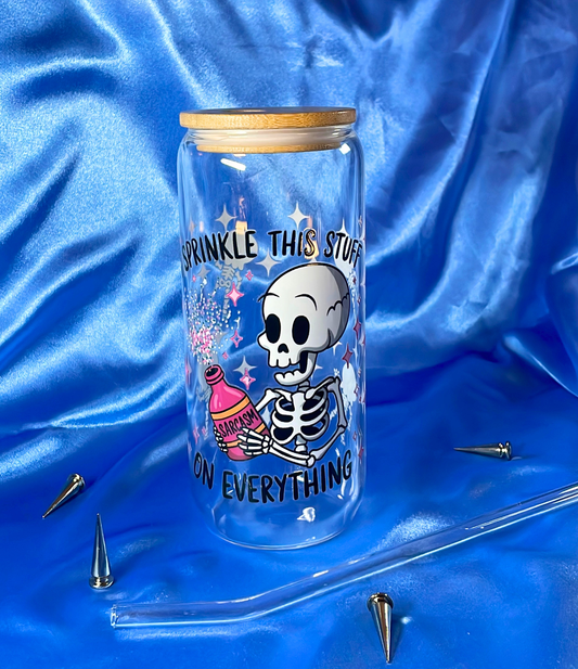 "I sprinkle this stuff on everything" Glass 20oz tumbler | Drinkware