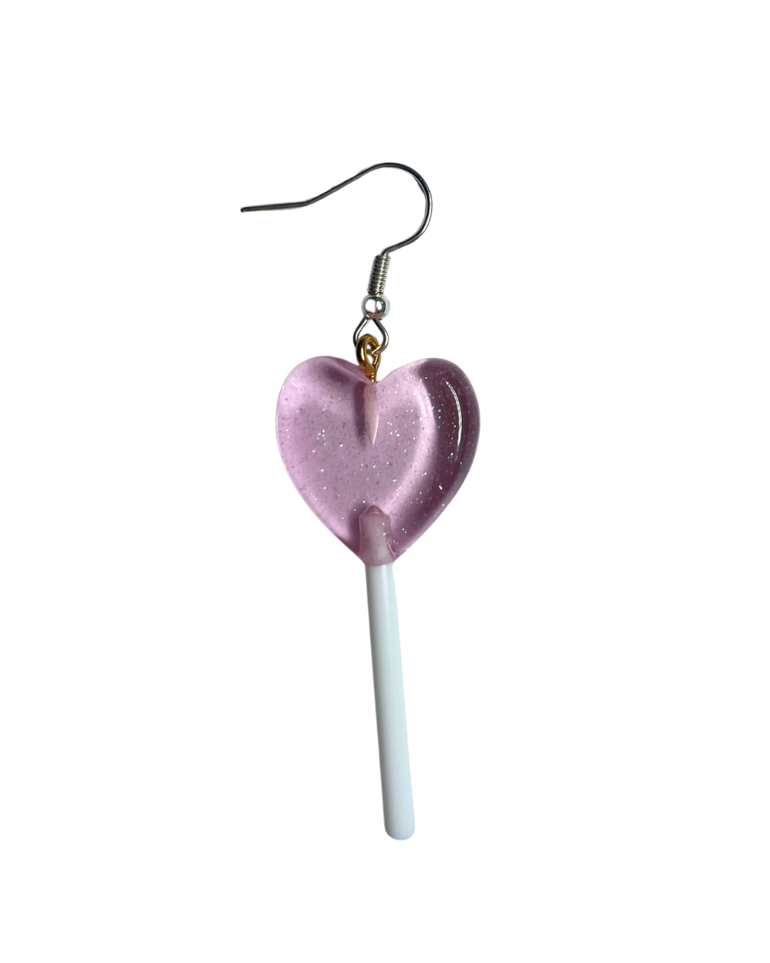 Heart-shaped lollipop earring on a white background